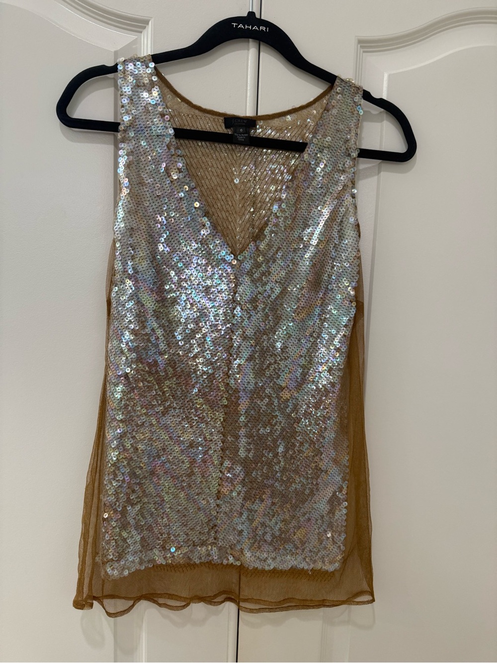 Jcrew Sequin V-Neck Tank Top in Gold